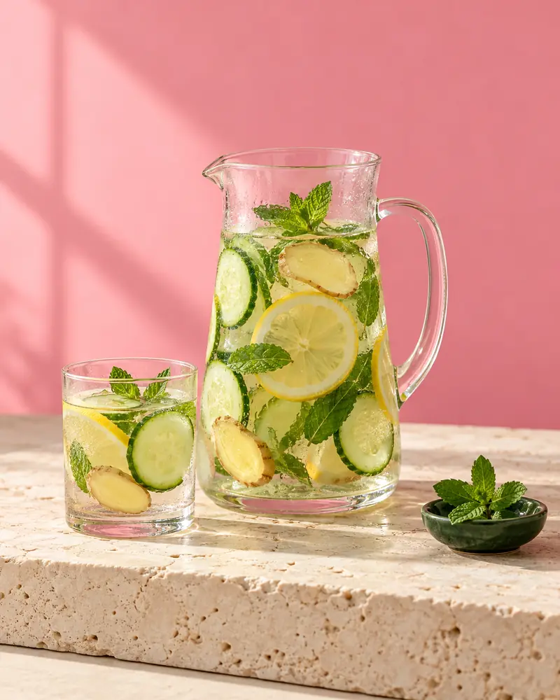 Detox water pitcher with cucumber, lemon and mint