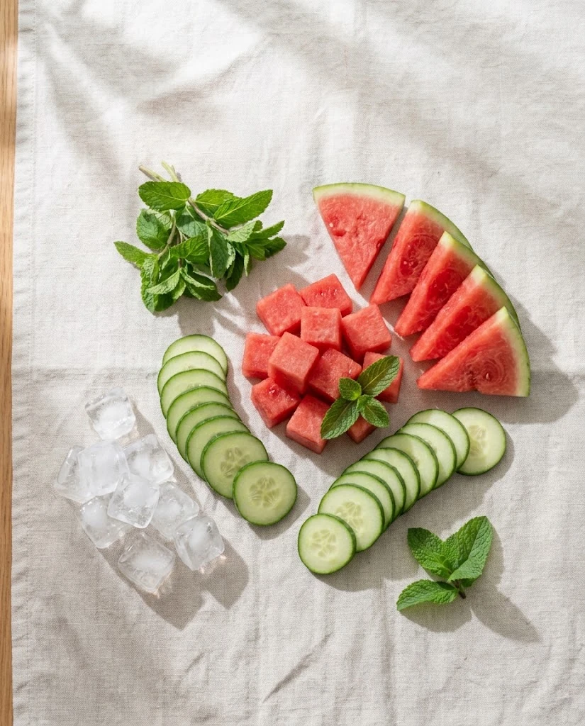 Watermelon, cucumber and mint for homemade watermelon cucumber detox water